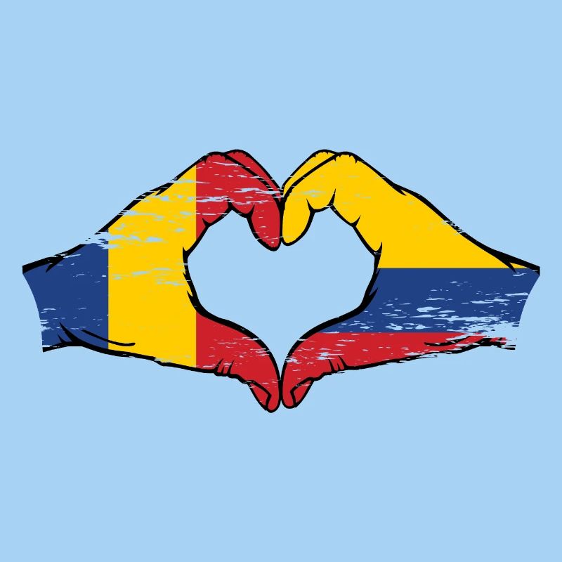 Roumanie Colombie Drapeau Mains Coeur Forme Utilisé