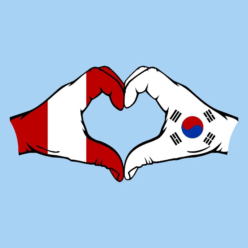 Pérou Corée du Sud Drapeau Mains Coeur Forme