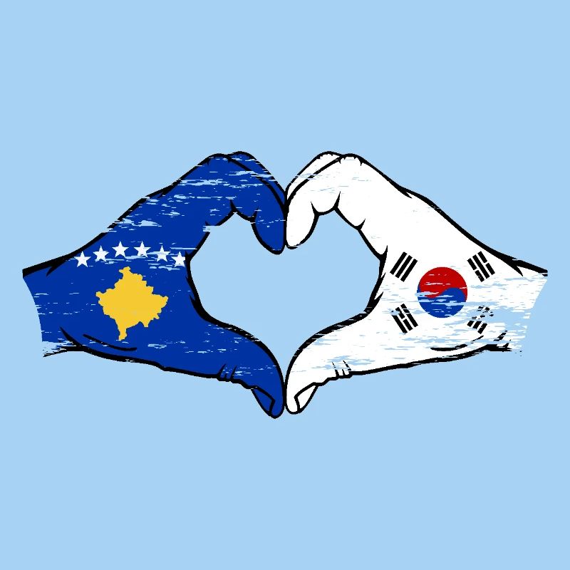 Kosovo Corée du Sud Drapeau Mains Coeur Forme Utilisé