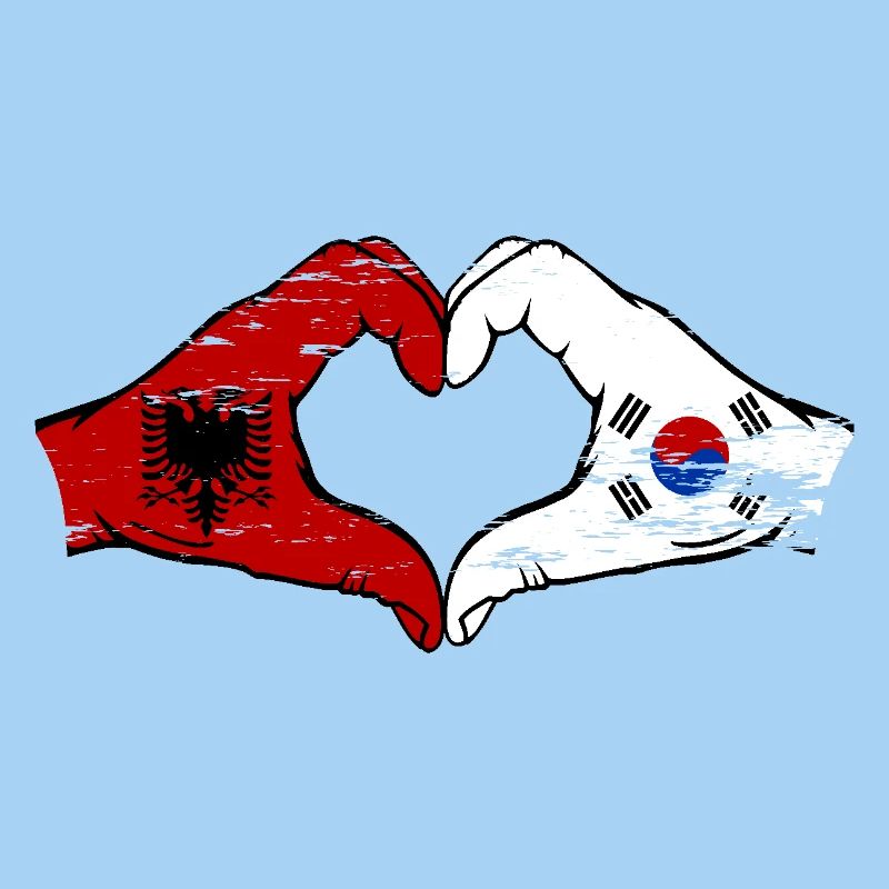 Albanie Corée du Sud Drapeau Mains Coeur Forme Utilisé