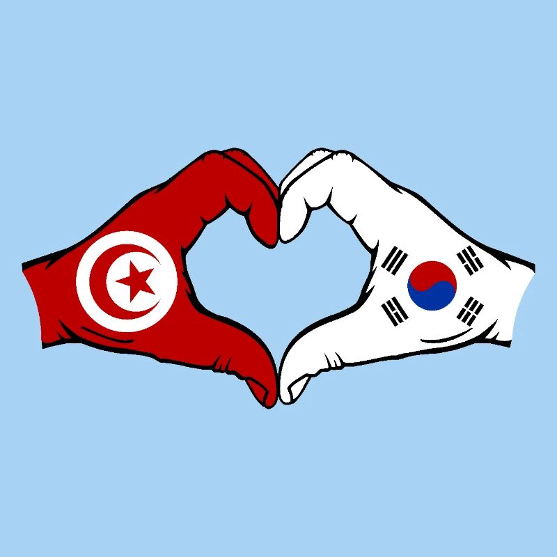 Tunisie Corée du Sud Drapeau Mains Coeur Forme