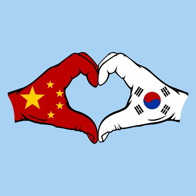 Chine Corée du Sud Drapeau Mains Coeur Forme