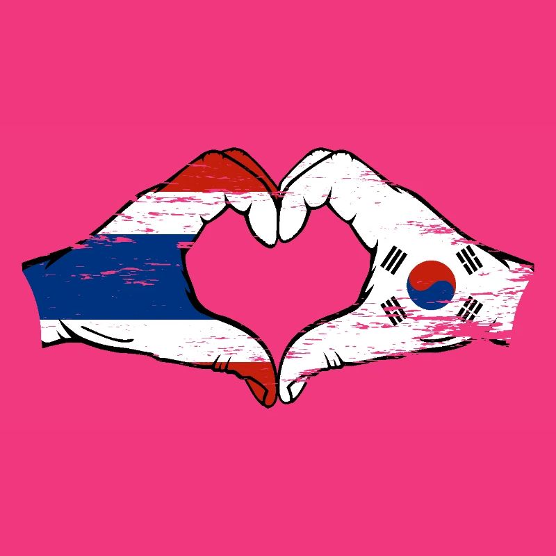 Thaïlande Corée du Sud Drapeau Mains Coeur Forme Utilisé