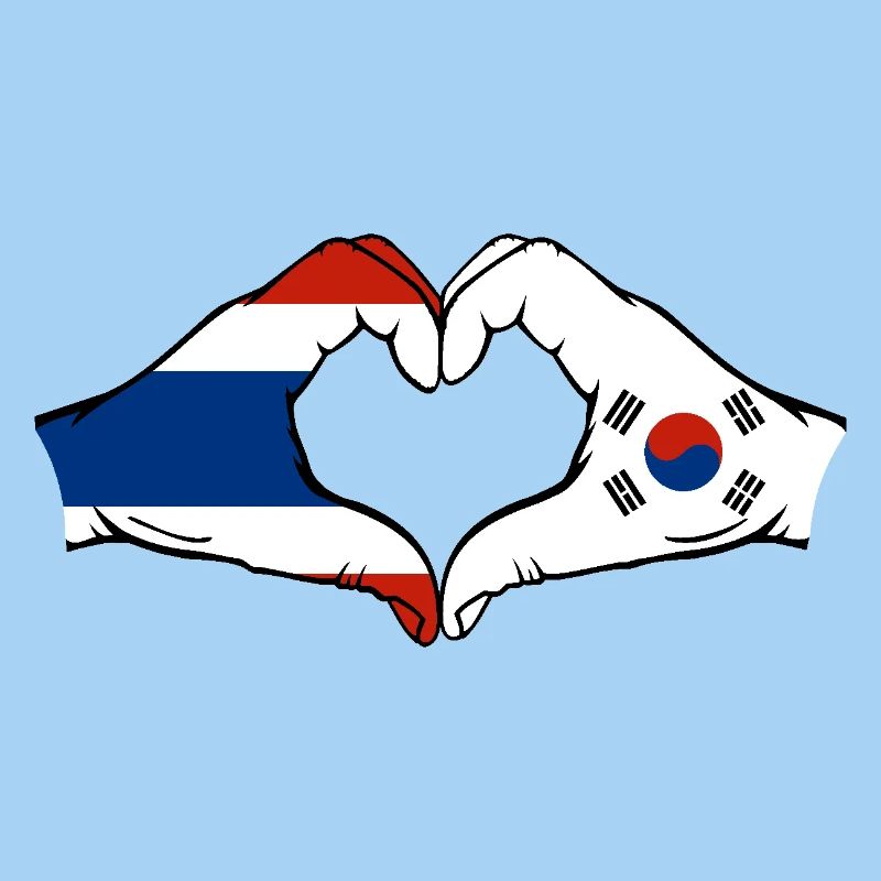 Thaïlande Corée du Sud Drapeau Mains Coeur Forme