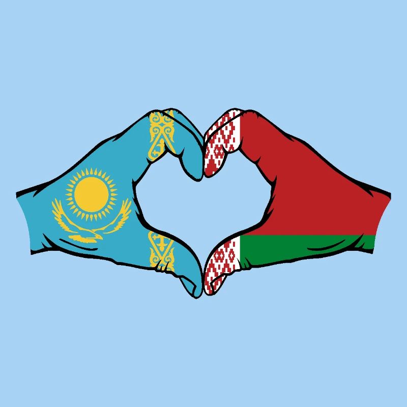 Kazakhstan Biélorussie Drapeau Mains Coeur Forme