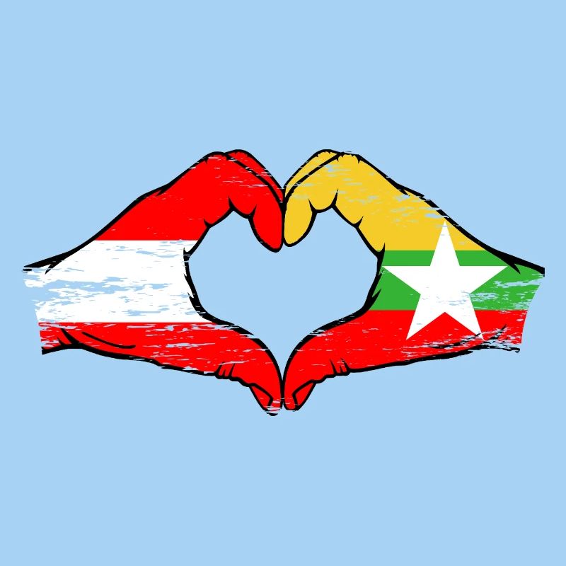 Autriche Myanmar drapeau mains forme de coeur utilisé