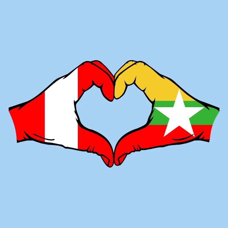 Pérou Myanmar Drapeau Mains Coeur Forme