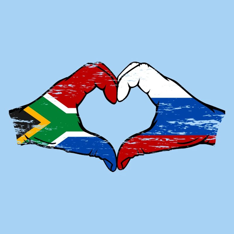 Afrique du Sud Russie Drapeau Mains Coeur Forme Utilisé