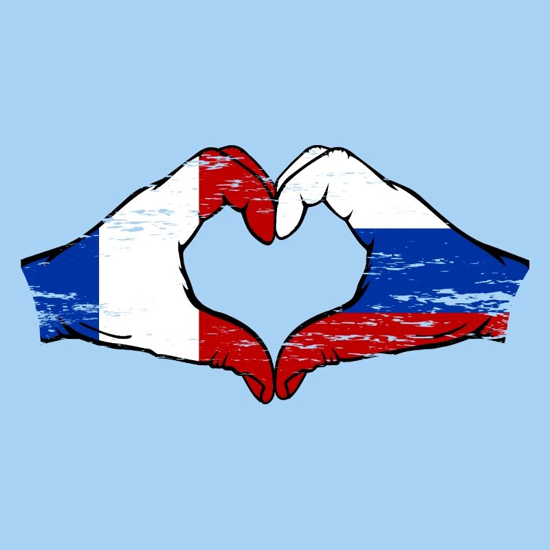 France Russie Drapeau Mains Coeur Forme Utilisé