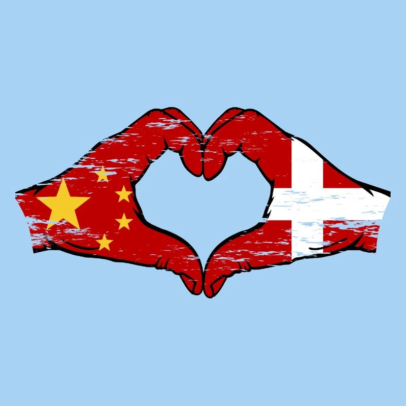 Chine Danemark drapeau mains forme de coeur utilisé