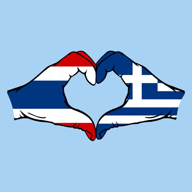 Grèce Thaïlande Drapeau Mains Coeur Forme