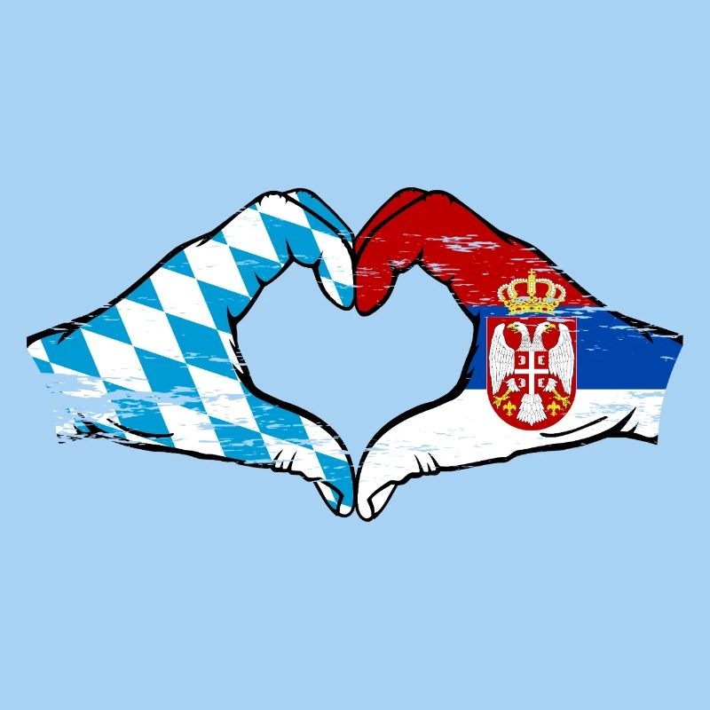 Bavière, Serbie, drapeau, mains, forme de coeur utilisé