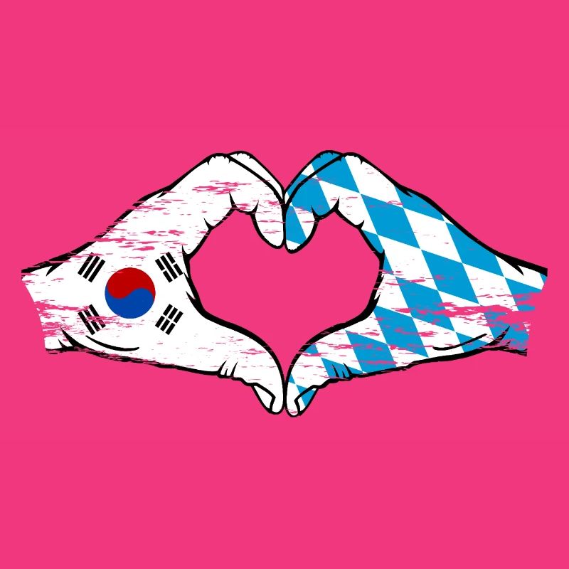 Corée du Sud Bavière Drapeau Mains Coeur Forme Utilisé