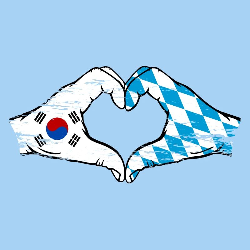 Corée du Sud Bavière Drapeau Mains Coeur Forme Utilisé