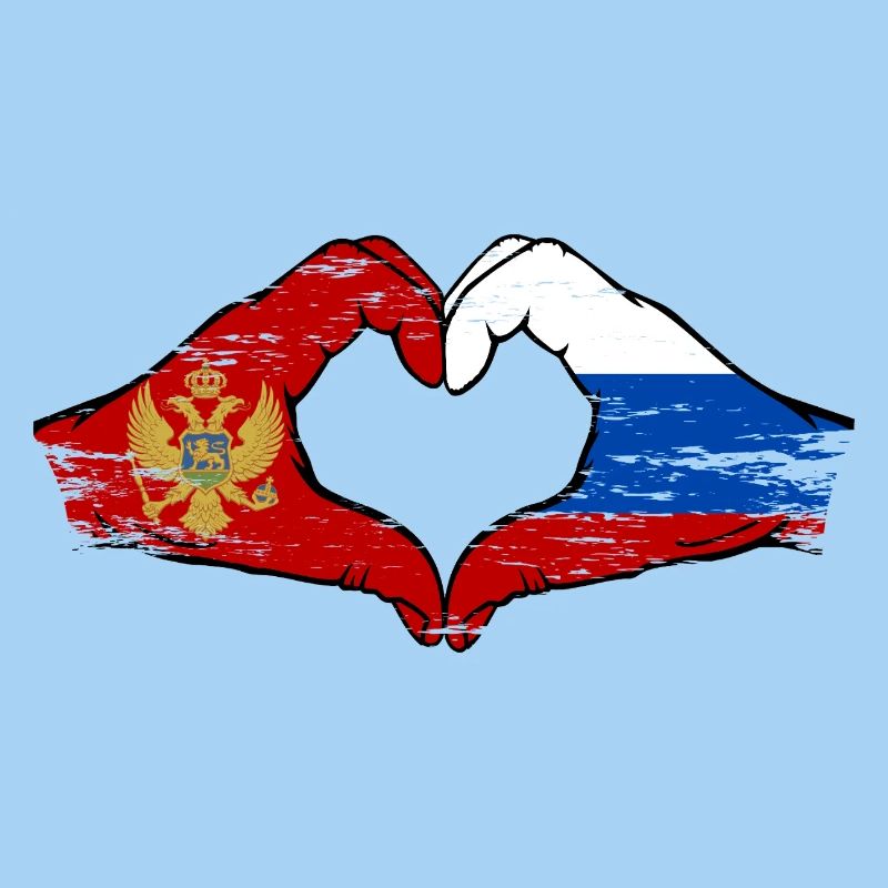 Monténégro Russie Drapeau Mains Coeur Forme Utilisé