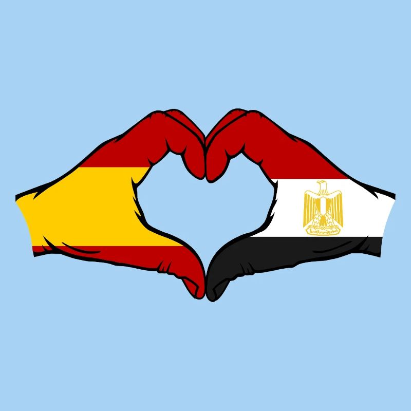 Espagne Égypte Drapeau Mains Coeur Forme