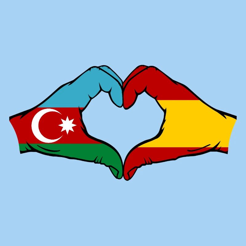 Azerbaïdjan Espagne Drapeau main coeur