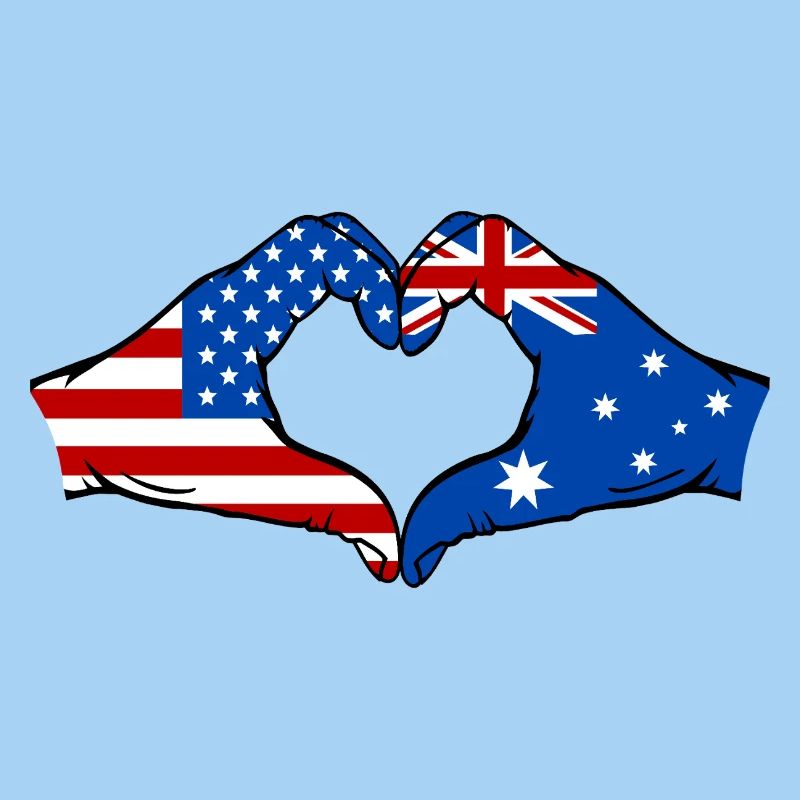 États-Unis, Australie, drapeau, main, forme de coeur