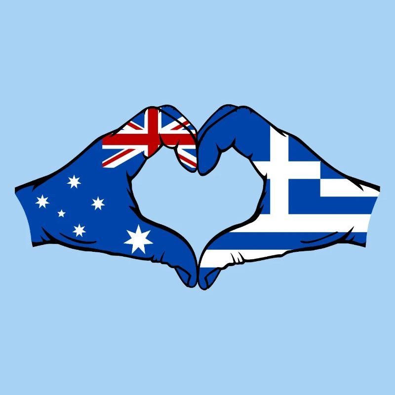 Australie Grèce Drapeau Mains Coeur Forme
