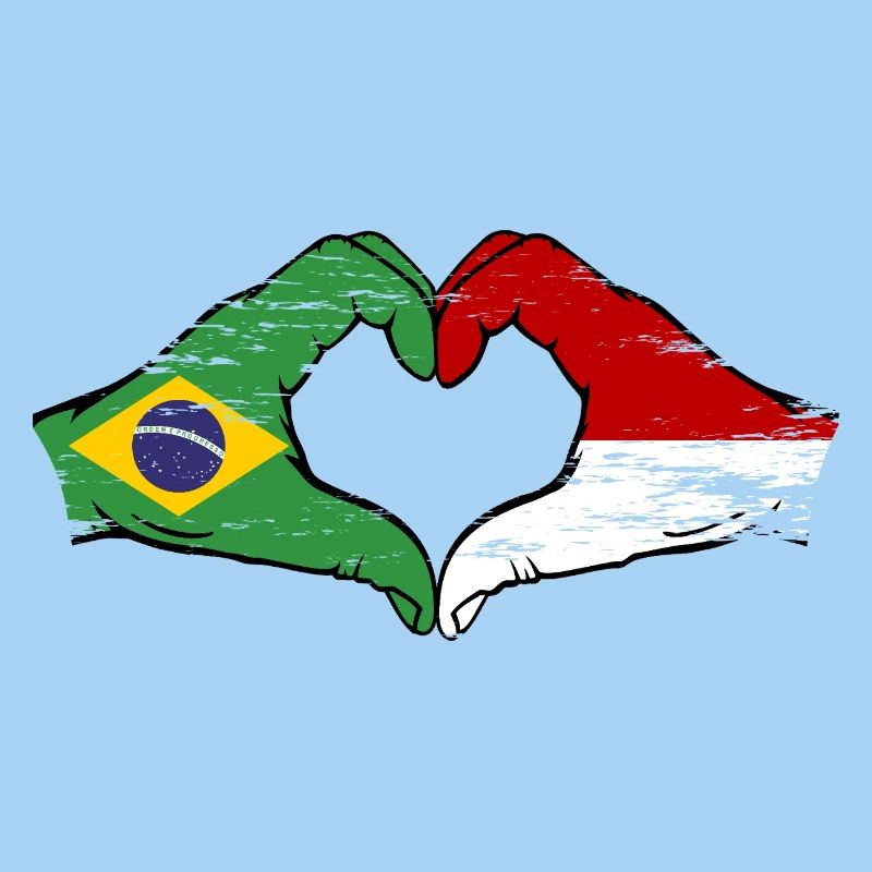 Brésil Monaco Drapeau Forme de Main Forme Coeur Utilisé