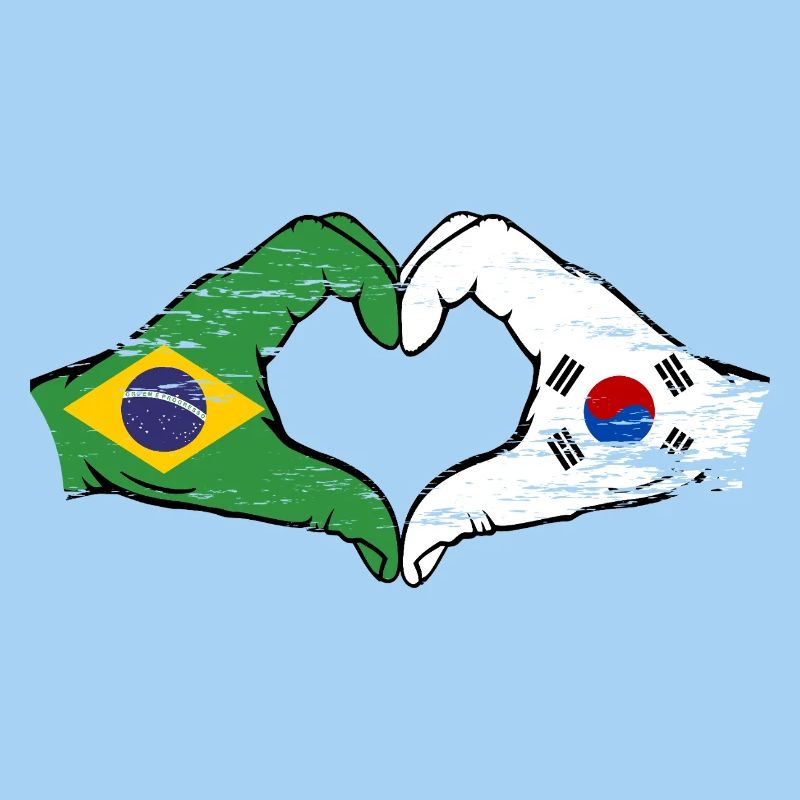 Brésil Corée du Sud mains forme coeur utilisé