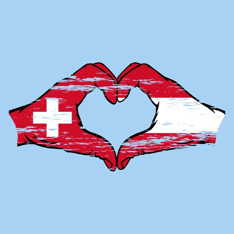 Suisse Autriche Drapeau Mains Forme de coeur utilisé