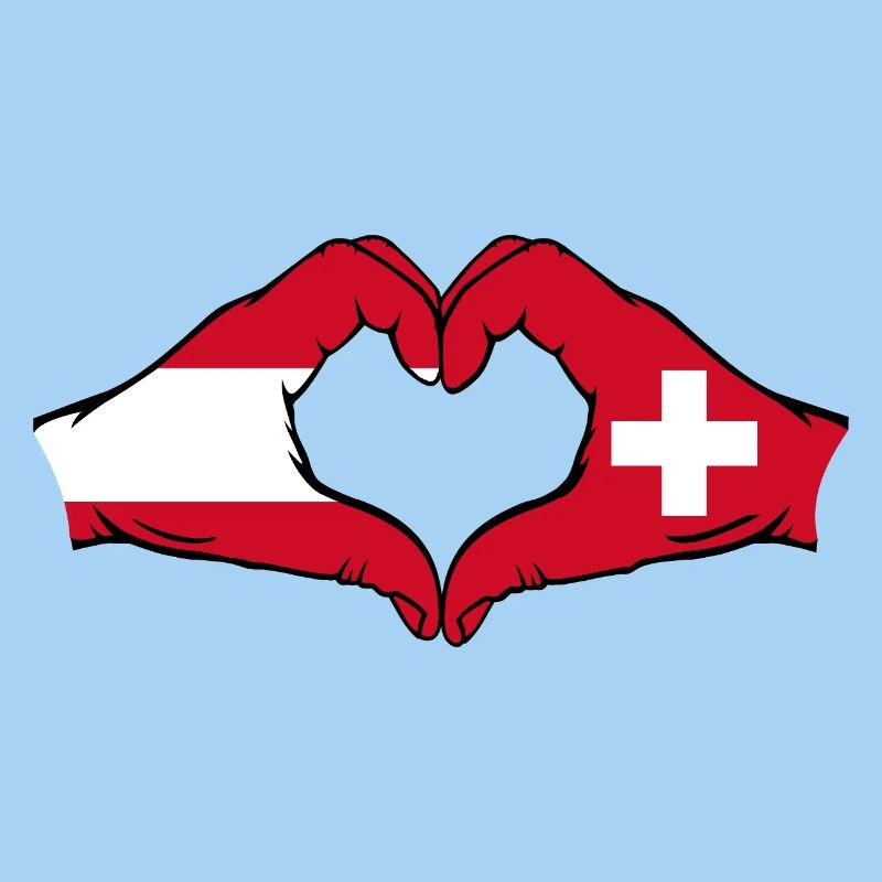 Autriche Suisse Drapeau Mains Coeur Forme