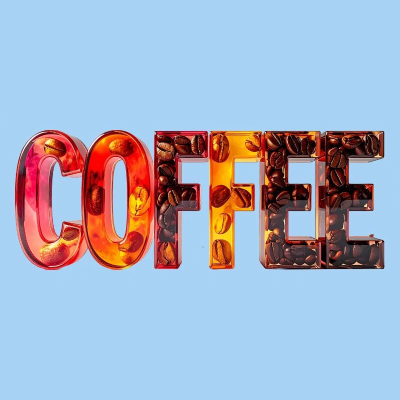 COFFEE – Glasbuchstaben mit Kaffeebohnen