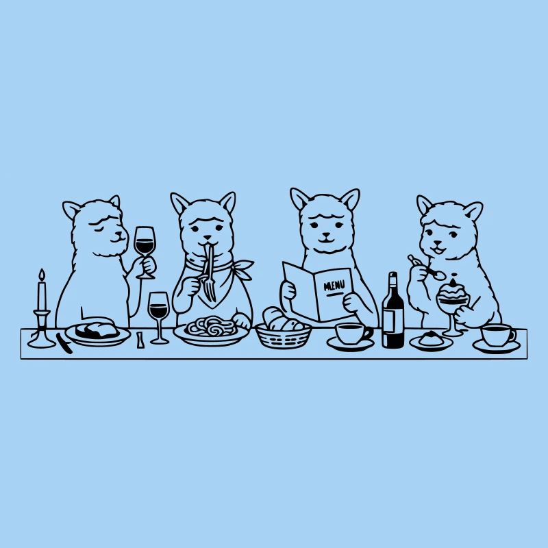 Dining Alpacas Line Art