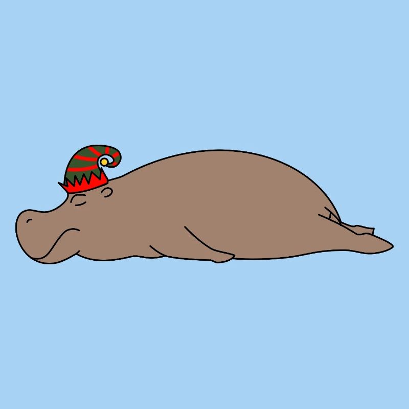 Sleeping Lazy Hippo Christmas Elf Hat Funny Animal