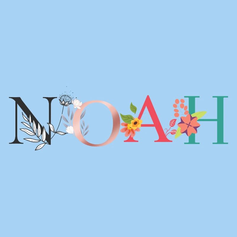 Art du nom NOAH avec des fleurs brodées