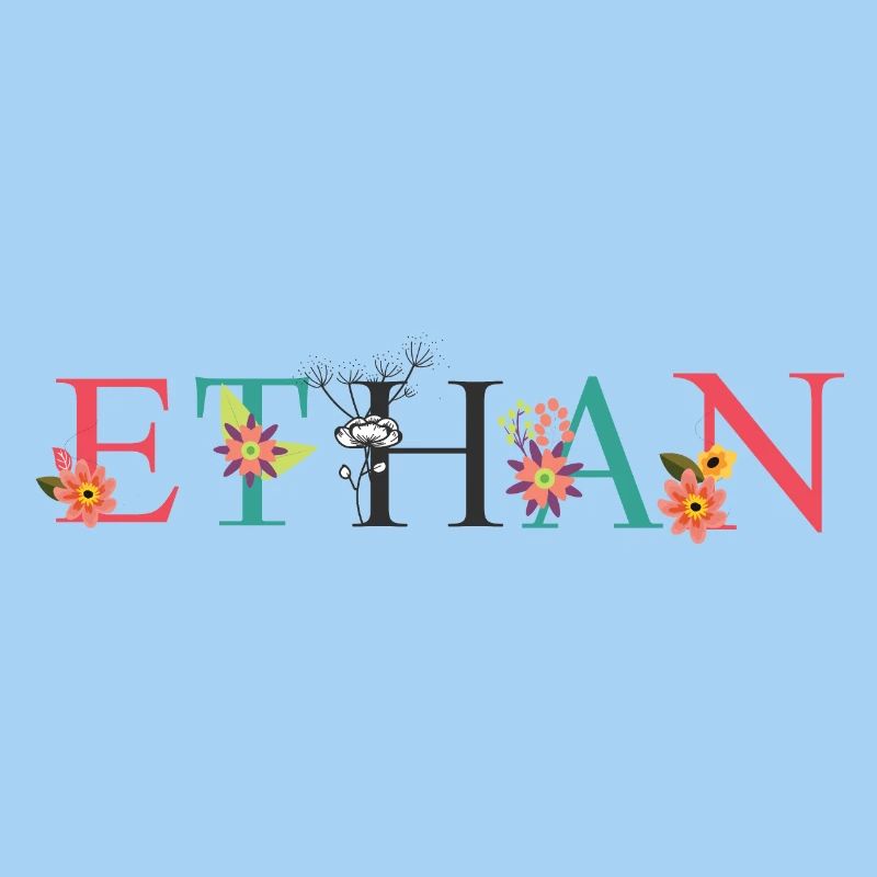 ETHAN Name Art avec des fleurs brodées