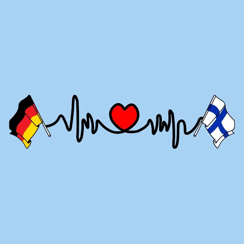 Cardio coeur avec drapeau Allemagne et drapeau Finlande