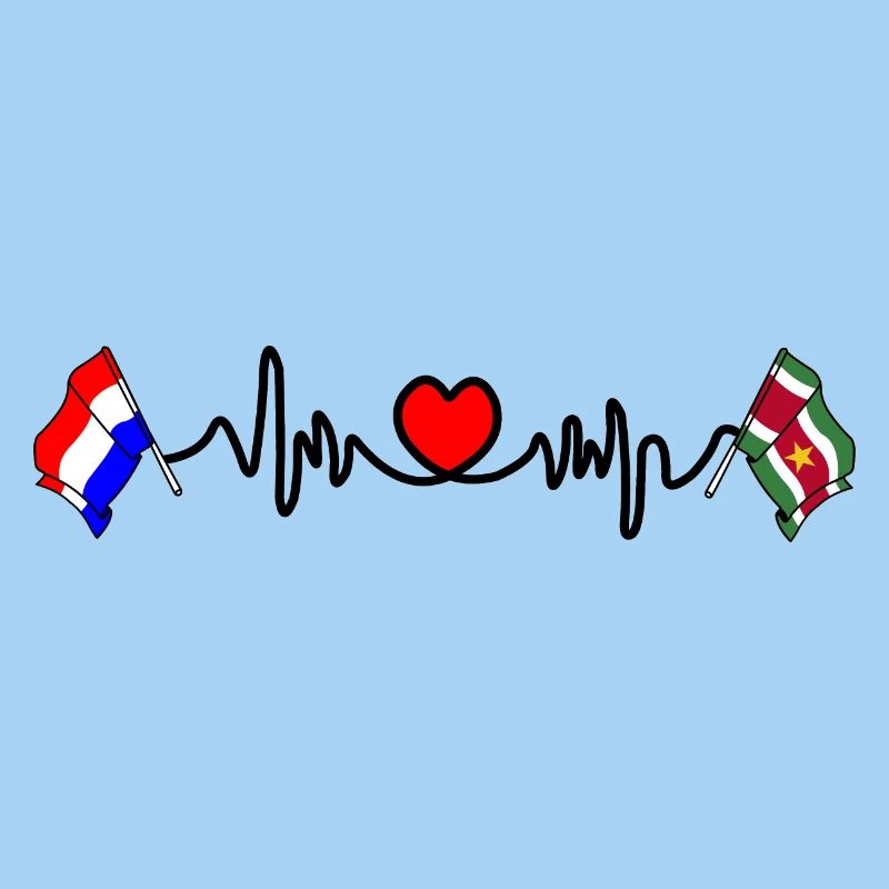 Cardio coeur avec drapeau Pays-Bas, drapeau Suriname