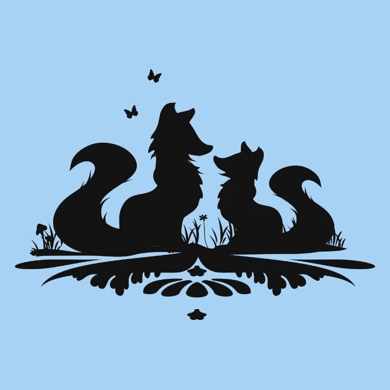 Silhouette of two cute foxes