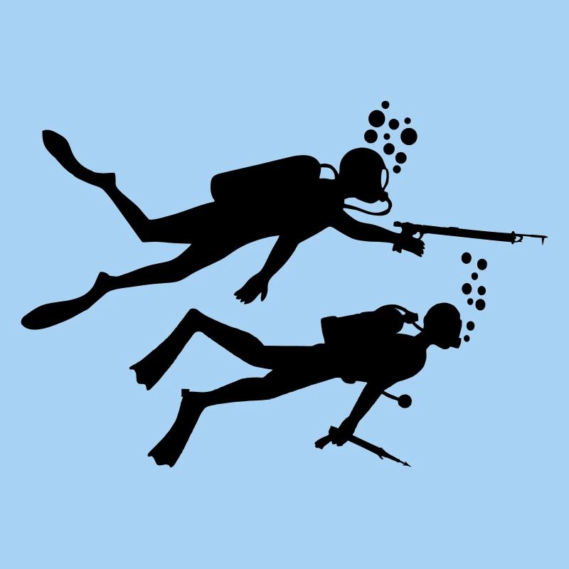 Zwei Unterwassertaucher mit Harpunen