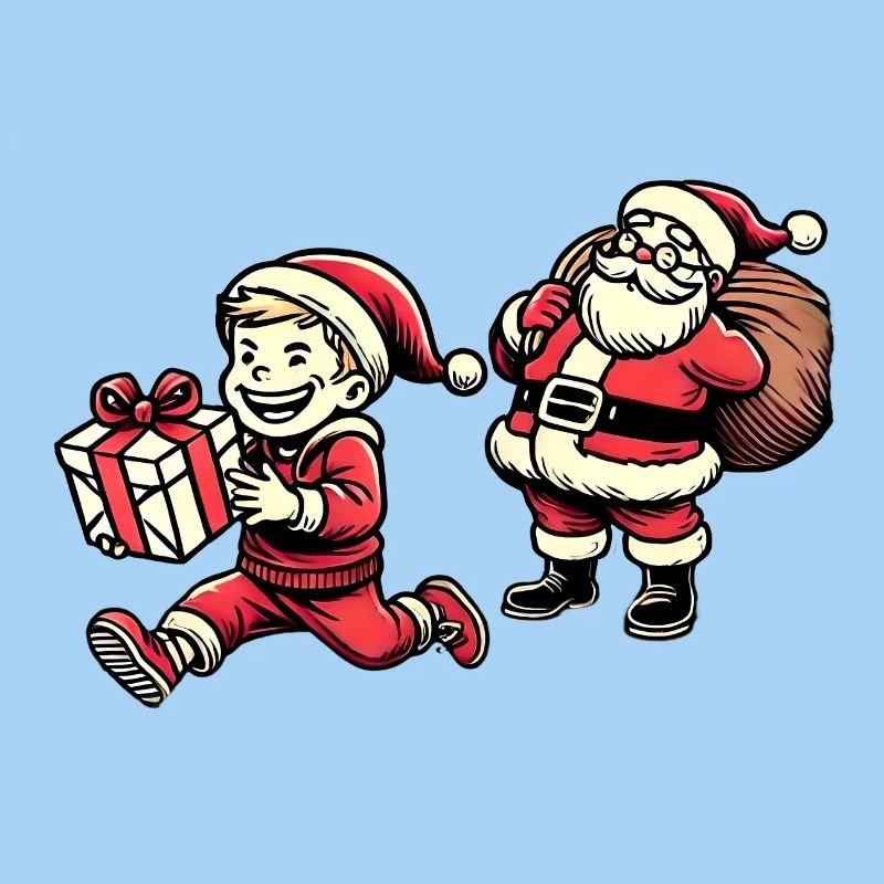 Freches Kind mit Weihnachtsmann - Retro Stil
