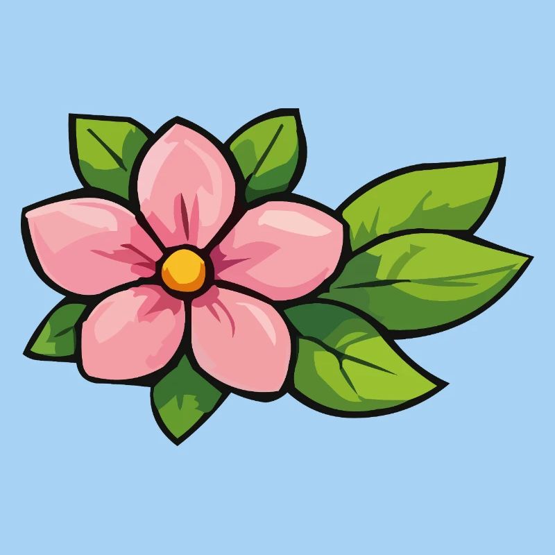 Fleur rose aux feuilles vertes