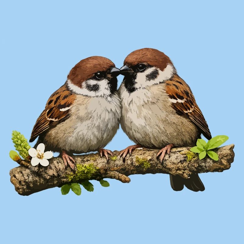 Kissing Sparrows on Branch
