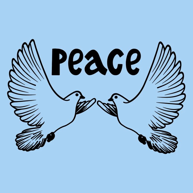 Zwei weiße Friedenstauben farbig Englisch PEACE
