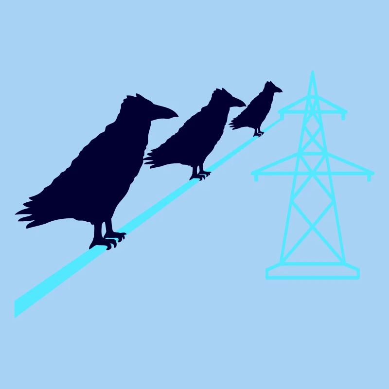 3 Ravens Sitting Câble d’alimentation Corde Câble d’alimentation Itinéraire du câble d’alimentation