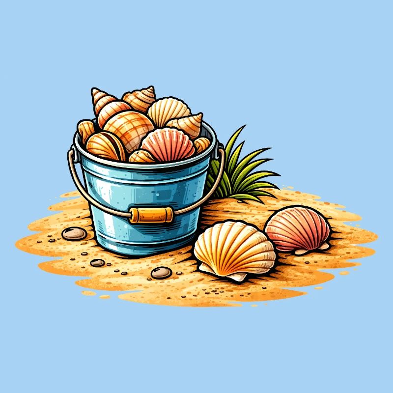 Shells in bucket beach illustration