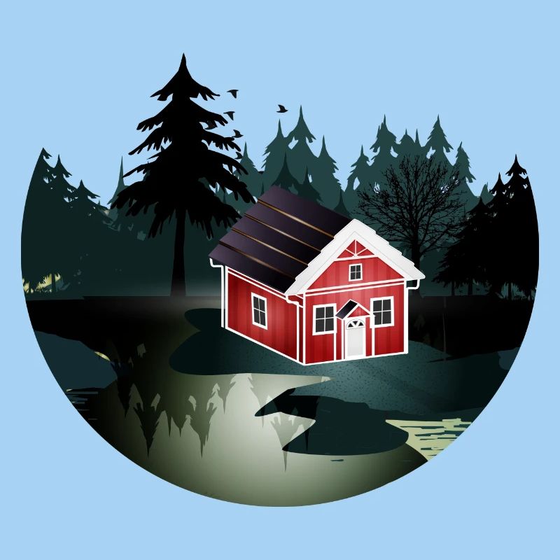 petite maison suédoise rouge à l'orée de la forêt