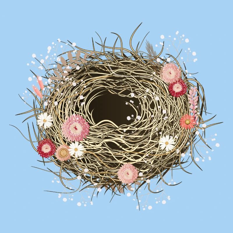 leeres Vogelnest oder Osternest mit Trockenblumen