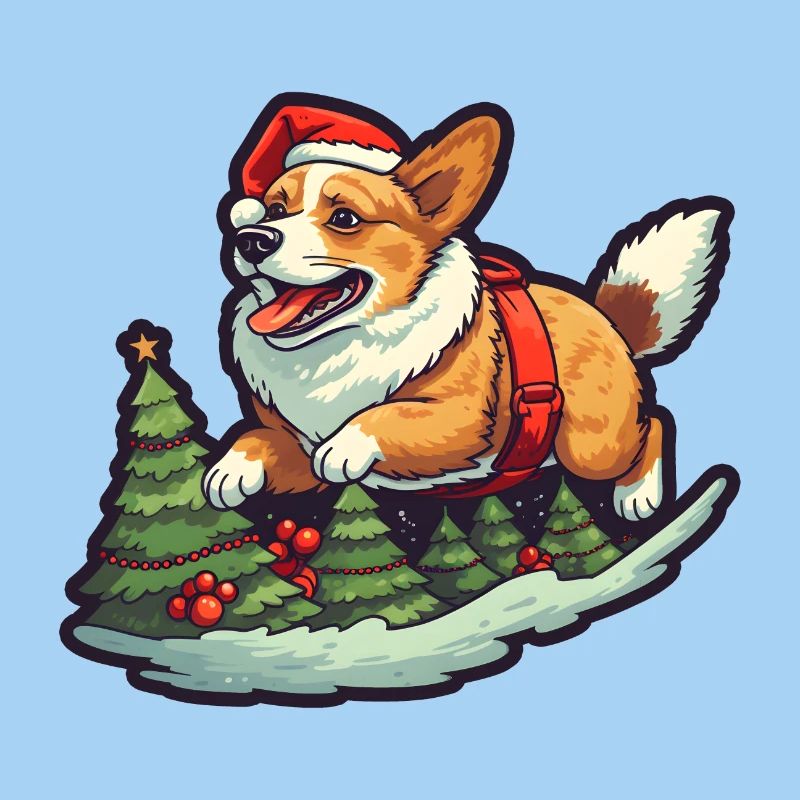 Noël Joyeux Corgi dans la forêt de pins