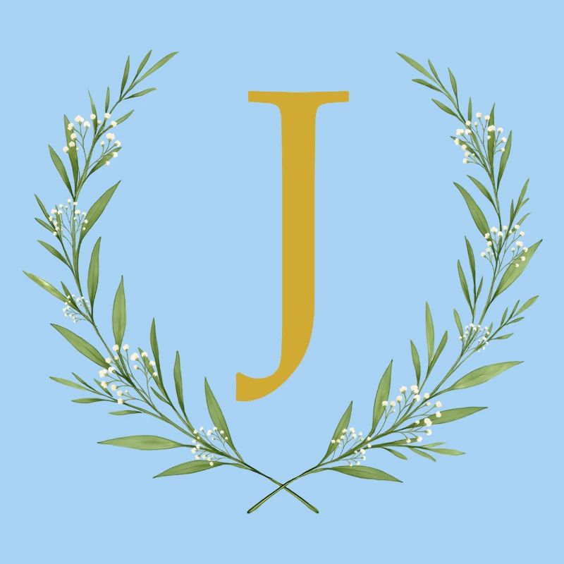 J Monogram, Eucalyptus Wreath, Personalizable