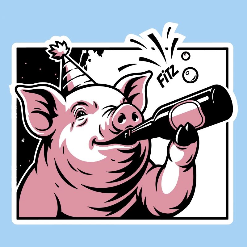 Cochon avec bouteille de fête et de célébration