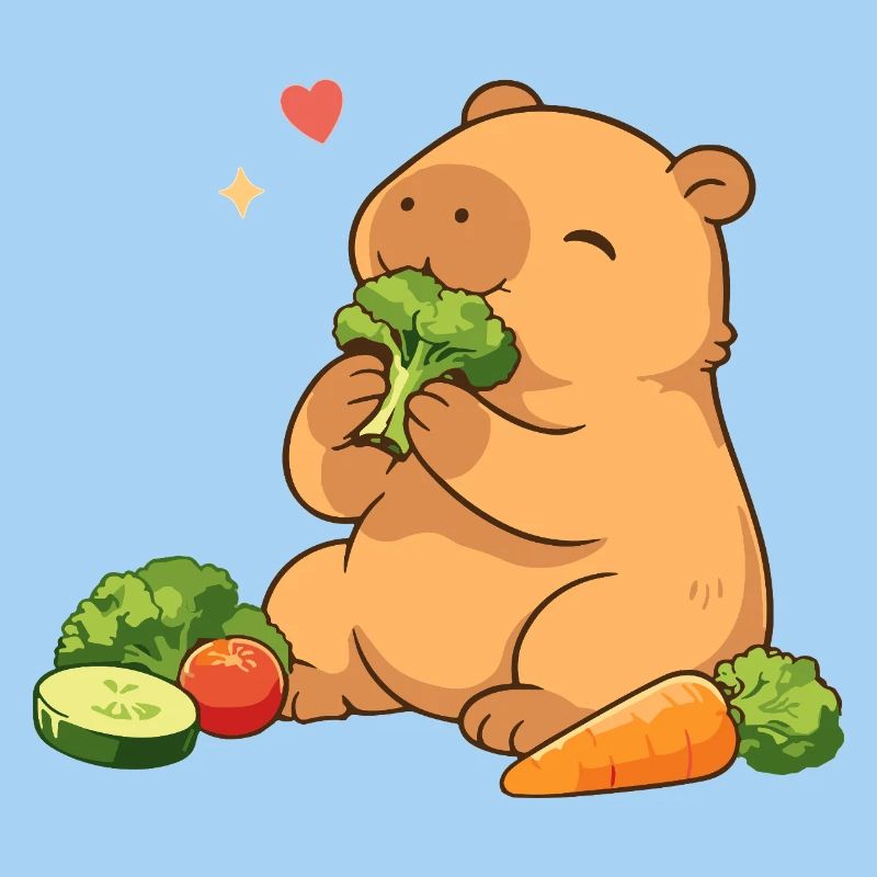 Capybara loves vegetables – relaxed & cute