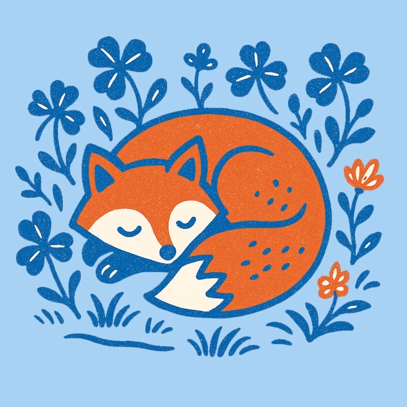 Sleeping Fox in Floral Night Garden
