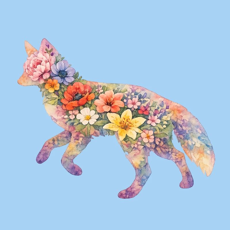 Fleurs en forme d’aquarelle en forme de renards